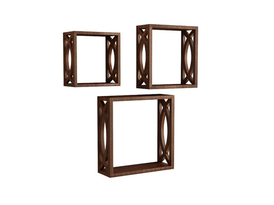 Wooden Wall Shelves Racks For Wall Organiser Wall Mounted Racks Bookshelves Brown Set of 3