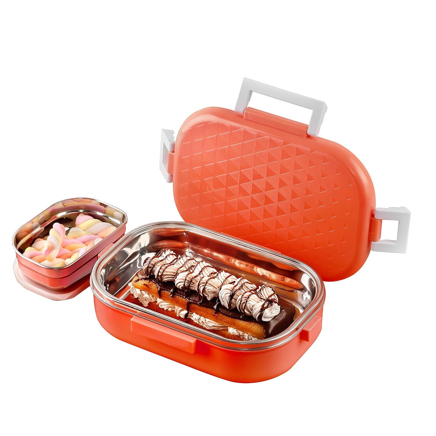 CELLO Altro Neo Lunch Box, Neo Orange, 700ml | 2 Units Insulated Lunch Boxes |Stainless Steel Lunch Box for Kids | Leak-Proof Snacks Tiffin Box for School