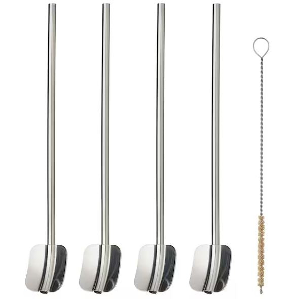 IKEA LUFTTAT drink straw/spoon set w clng br, stainless steel Spoon Straws Kitchen Accessories Cutlery Set 5-pc