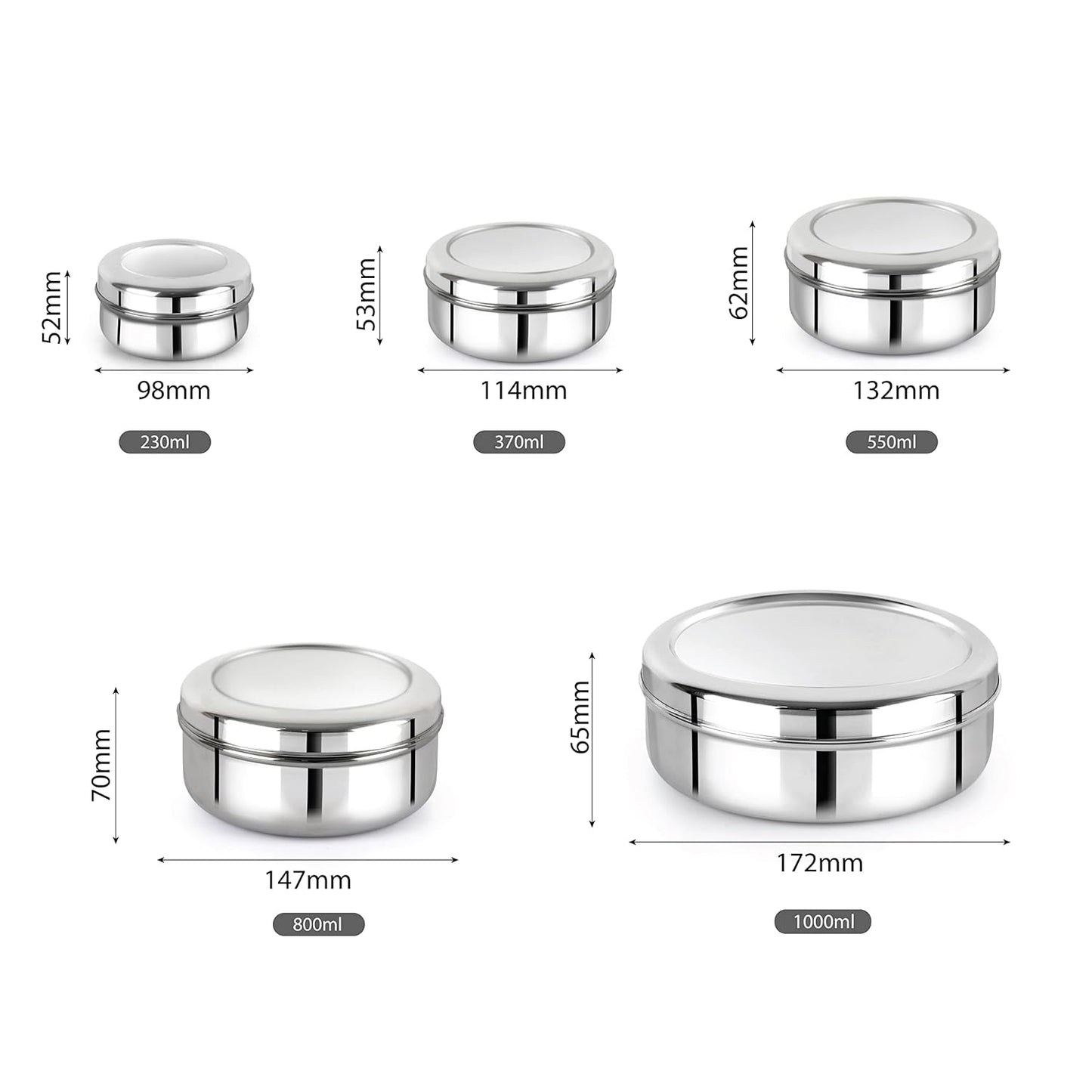 Stainless Steel Food Storage Dabba Food Storage Container S.S Container Food Organiser Set Of 5