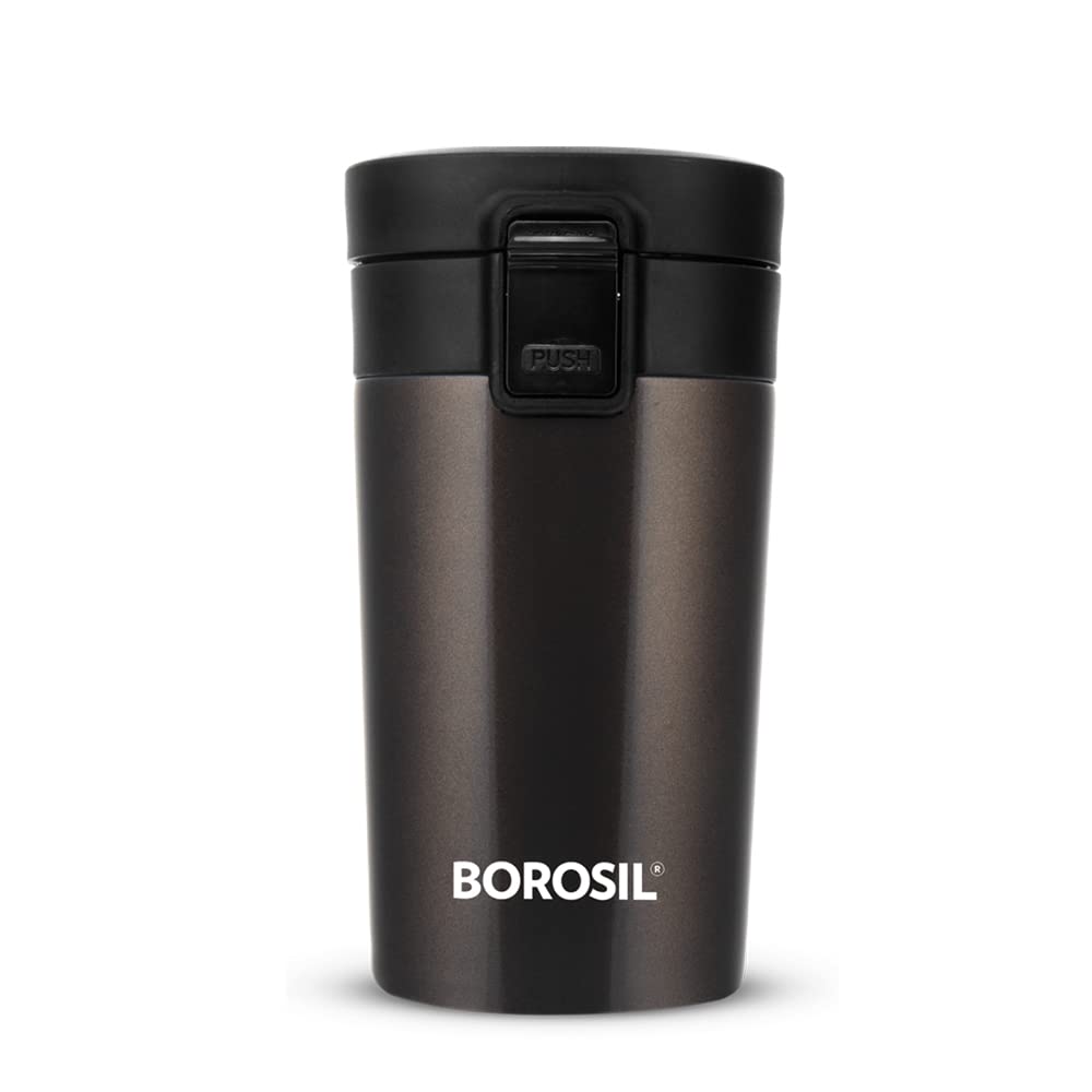 Borosil Coffeemate Insulated Mug, Vacuum Insulated Travel Coffee Mug with Lid, 8 Hours Hot and 14 Hours Cold, 300 ml, Mocha, Stainless Steel