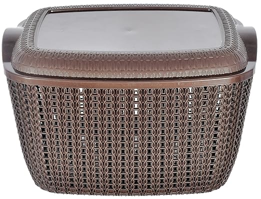 Multipurposes Plastic Basket Organizer For Kitchen, Countertop Cabinet, Bathroom With Lid (Brown)