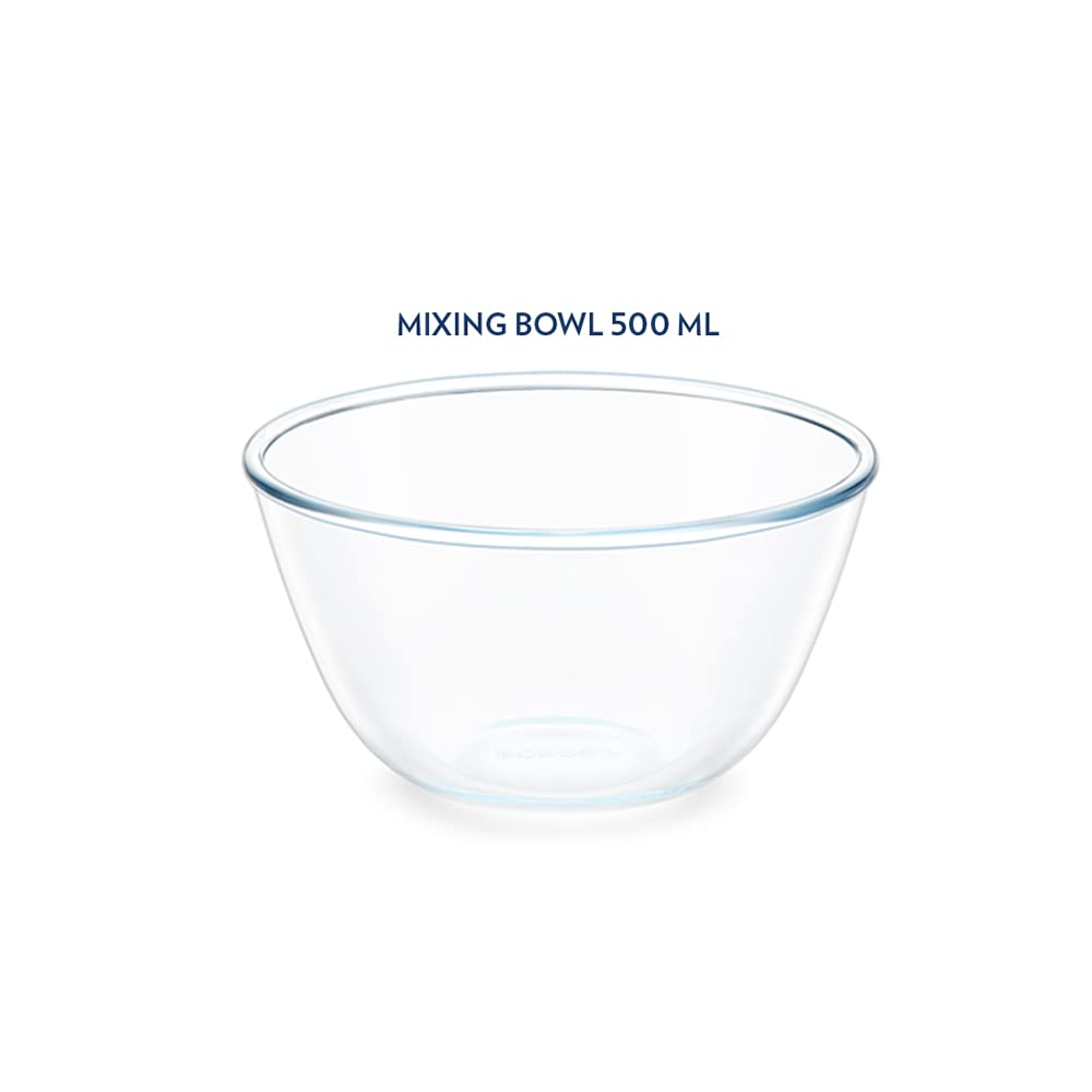 Borosil Select Glass Mixing & Serving Bowl with Lid Microwave & Oven Safe Set of 2 (500 ml + 500 ml) Borosilicate Glass Clear bowls set serving bowl set