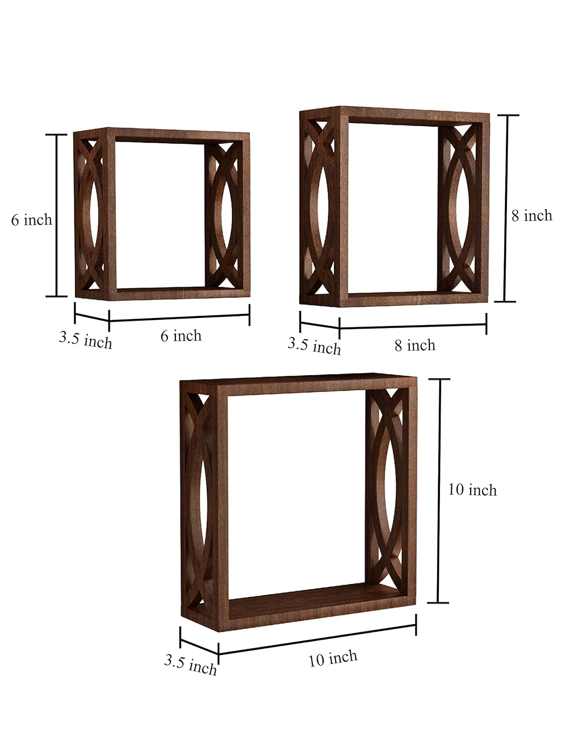 Wooden Wall Shelves Racks For Wall Organiser Wall Mounted Racks Bookshelves Brown Set of 3