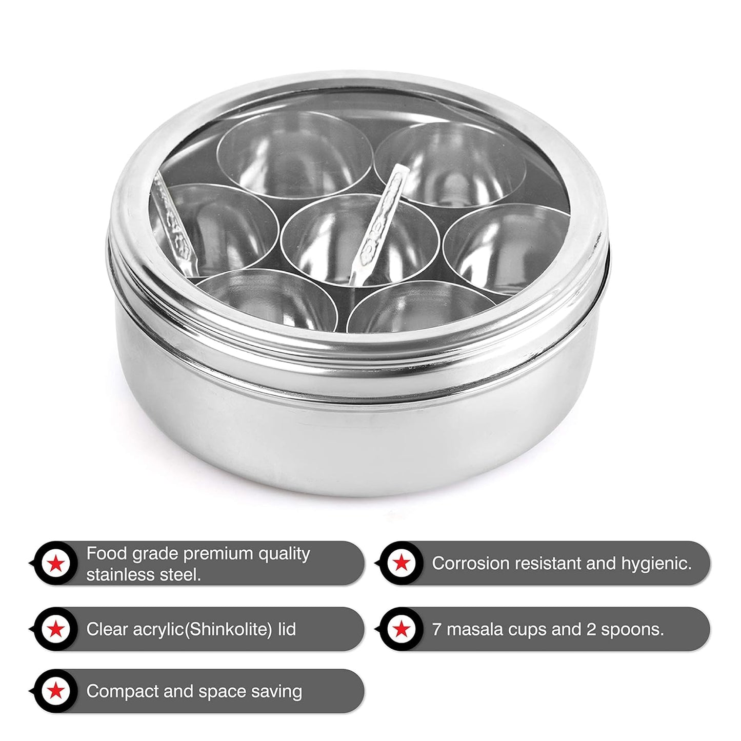 Stainless Steel spice box container organiser with Glass lid and spoons spice organiser spice storage