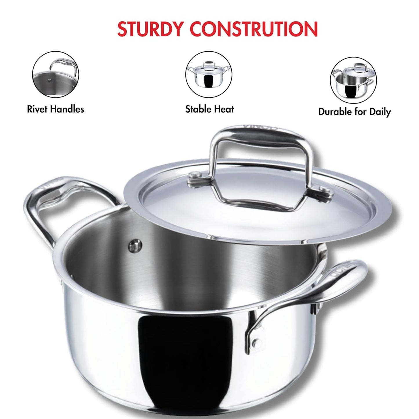 Stainless Steel Saucepot with Lid - 3 litre or 5 litre Cookware pot cooking pot with lid